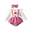 A two-piece set of foreign trade girls' headscarf and top, sweet and cute three-dimensional flower bow strap Item Picture